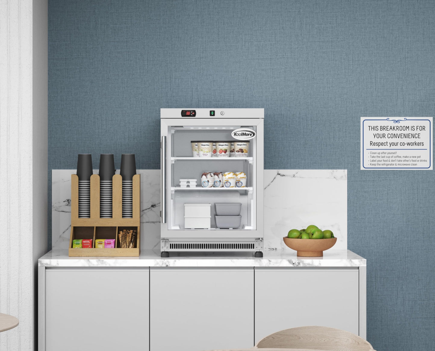 KoolMore 24 in. Commercial Manual Defrost Countertop Display Freezer in White with Stainless Steel and Glass Door, 4.6 Cu. ft. (KM-MDF46GD)