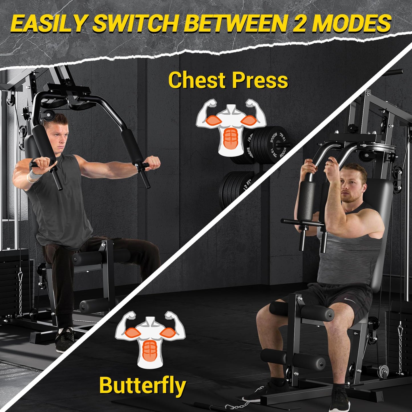 KUNRAM Home Gym Machine with 100LBS Weight Stack, 6-in-1 Multi-Station Workout Equipment, Full Body Strength Training System with Chest Press, LAT Pulldown, Leg Extension & Seated Row for Home Garage