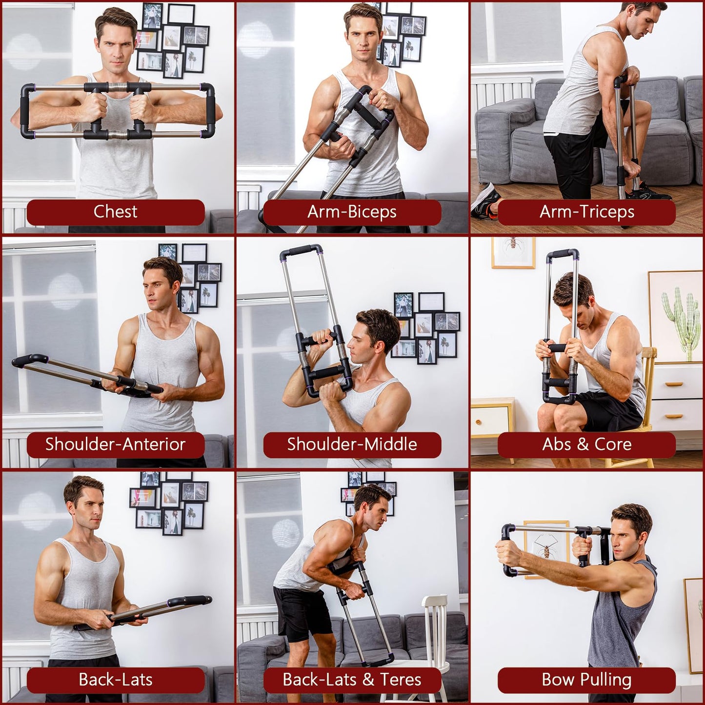GOFITNESS Push Down Bar Chest Trainer - Home Workout Equipment for Chest, Arm, Shoulder, Abs and Back - Chest Exerciser Home Gym Strength Trainer
