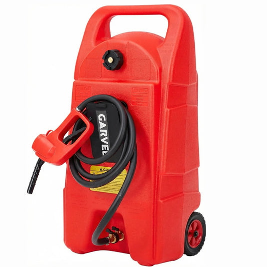Garvee Slim 15 Gallon Gas Can, Fuel Tank Container with LE Fluid Transfer Manual 10 FT Siphon Pump, Portable Diesel Gas Storage Caddy Wheels for ATV, Weeder, Boat, Tractor, Snow Blower,Generator