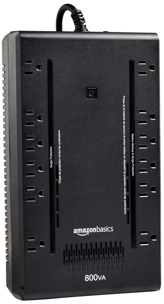 Amazon Basics UPS Battery Backup & Surge Protector, 800VA/450W, 12 Outlets, Standby Uninterruptible Power Supply, Compact, Black