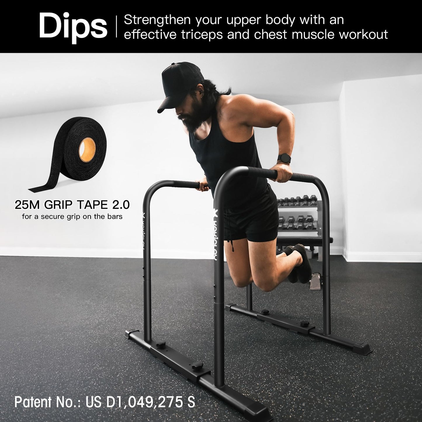 KAKICLAY 2026 Upgrade World's Best Strongest Premium Dip Bars with Adjustable Ultra-Stable Settings & Non-Slip Feet - USA Original Patent, USA Designed, USA Shipped, USA Warranty
