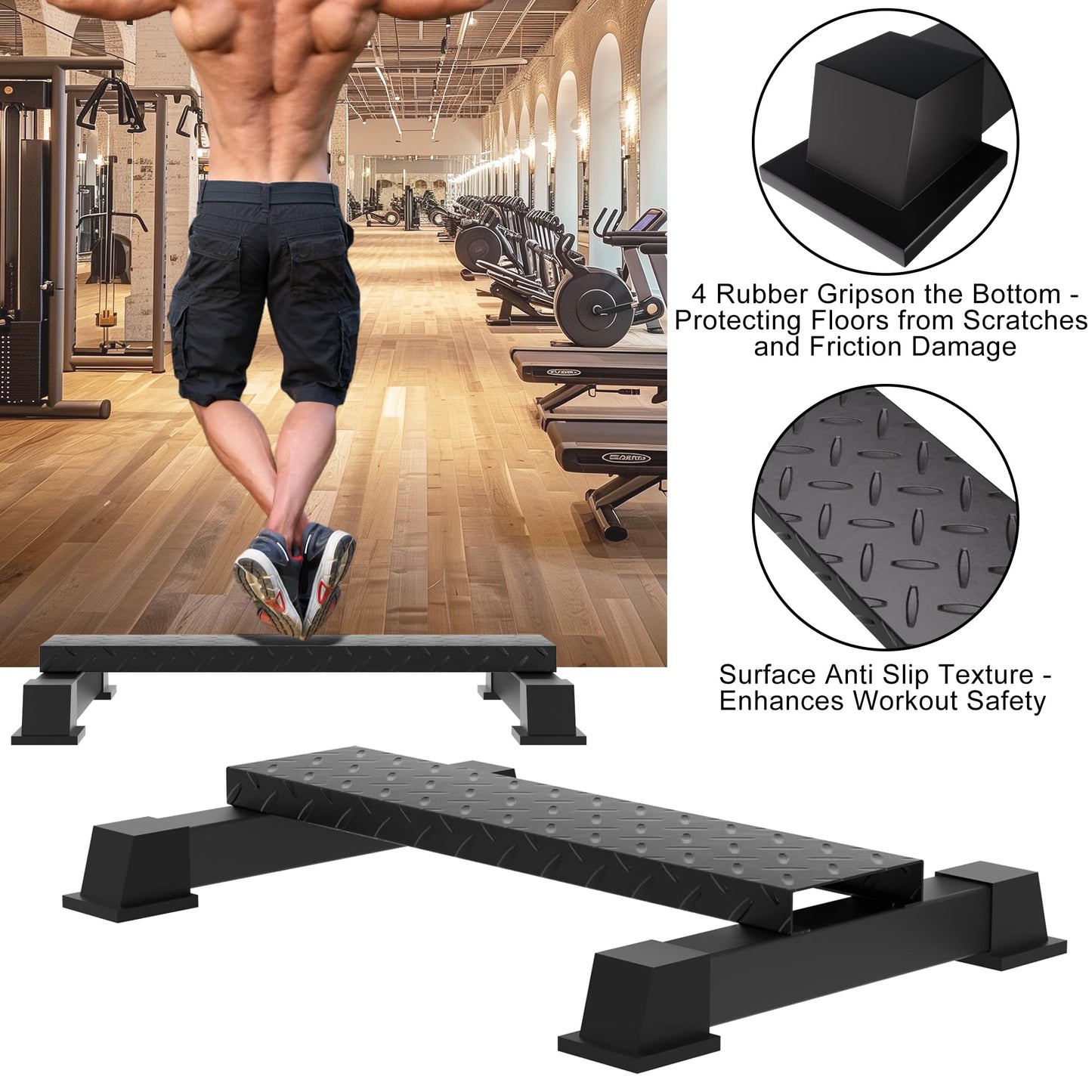 Rumoid Calf Raise Block, Heavy-Duty Steel Calf Trainer, Multifunctional Standing Calf Workout Bar for Stretching, Squat, Foot Flexibility, Anti-Slip Solid Platform for Home Gym (Straight Board)