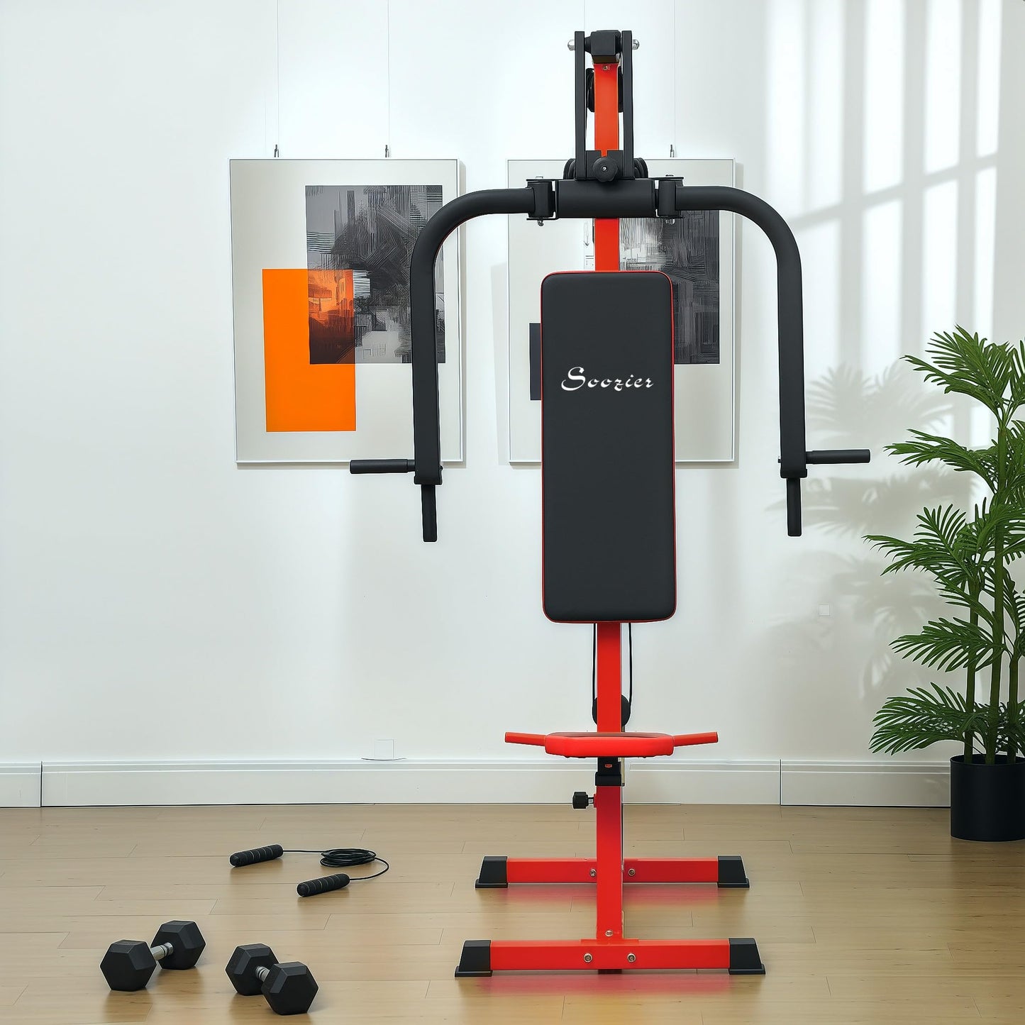Soozier Chest Fly Machine and Chest Press Station, Delt Machine Home Gym Equipment for Chest, Back, Pectoral, Rear Deltoid and Shoulder Training, Red