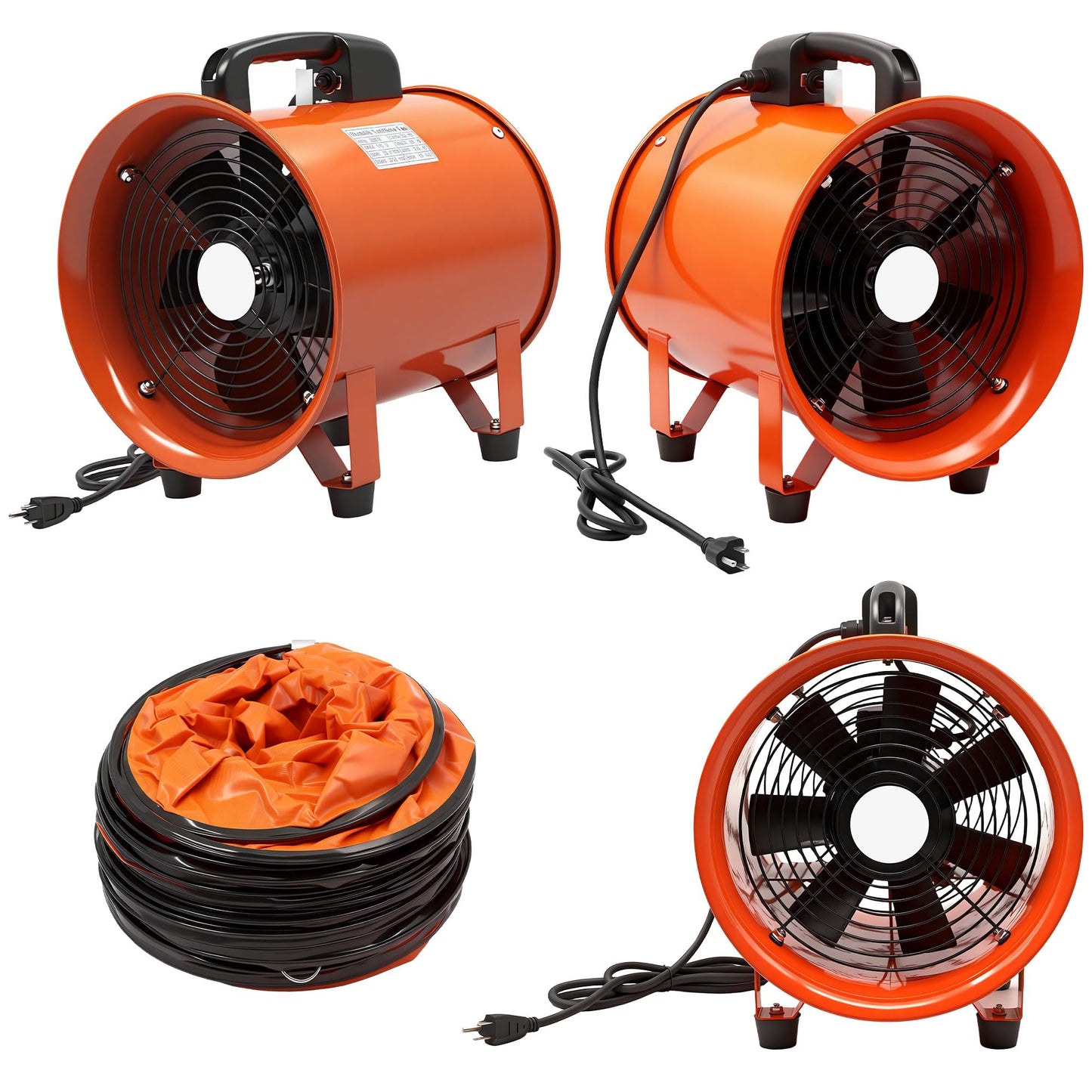 dreamdragon 12-Inch Utility Blower Fan with 25ft Duct – 3300 RPM High Airflow, Low-Noise 69dB, Portable Industrial Ventilator for Crawl Space, Workshop, Basement Drying & Exhaust