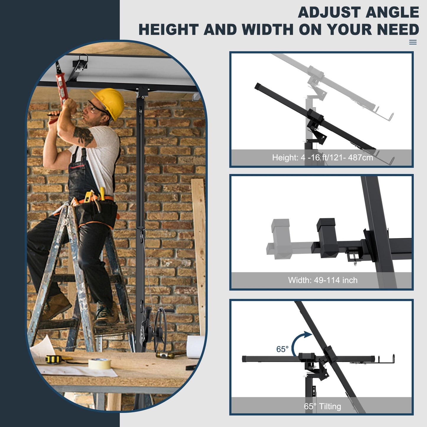 GarveeTech Drywall Lift 16 ft,Drywall Rolling Lifter Panel,150 LBS Heavy Duty Sheetrock Lift, Drywall Lift Panel Hoist Jack with 360° Adjustable Telescopic Arm & 3 Lockable Wheels