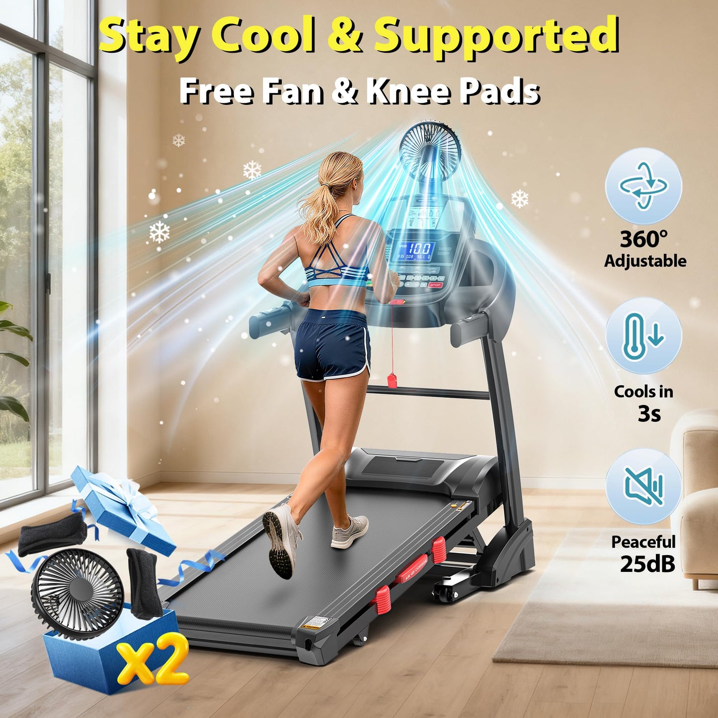 5.0 HP Folding Treadmill 400 lbs Capacity with 15% Auto Incline, Running Machine Treadmill for Home 10MPH, Bluetooth & Pulse Monitor, 71 Programs, 18" Wide Running Deck