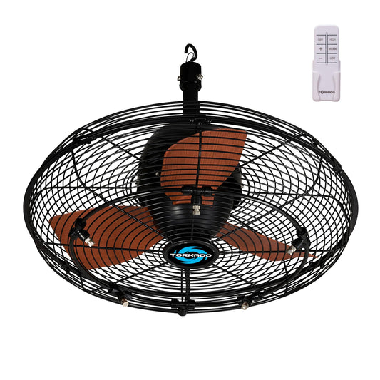 Tornado 20 Inch Outdoor Ceiling Mount Fan with Misting Kit – Quiet 3-Speed, 3300 CFM, IPX4 Water-Resistant, Remote Control, 5 Brass Nozzles, UL Listed
