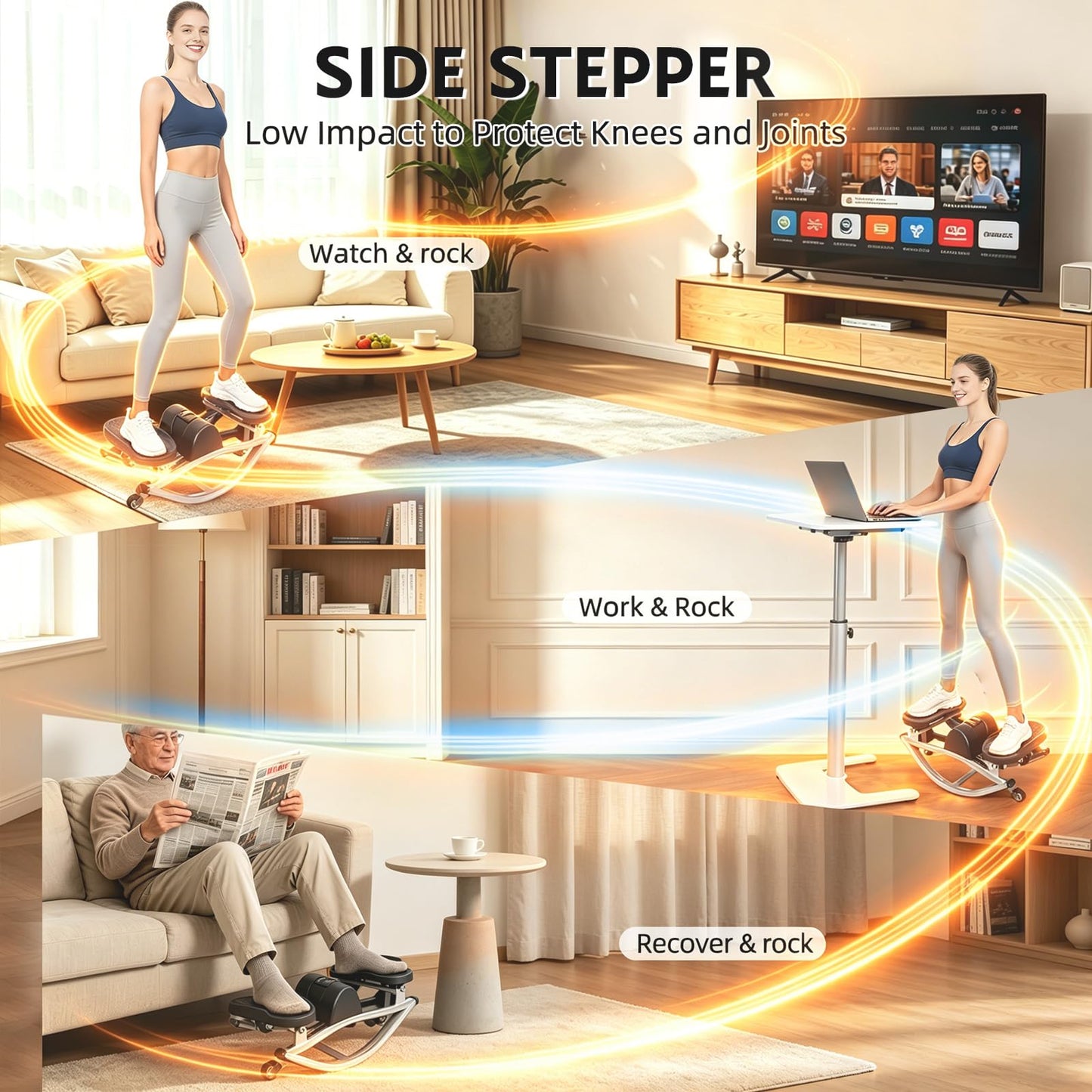 Rock Stepper with Digital Monitor, Low-Impact Compact Rock Stepper Side to Side with Resistance Bands, 360 LBS Weight Capacity, Portable Stair Stepper for Home, Apartment, Dormitory, Office