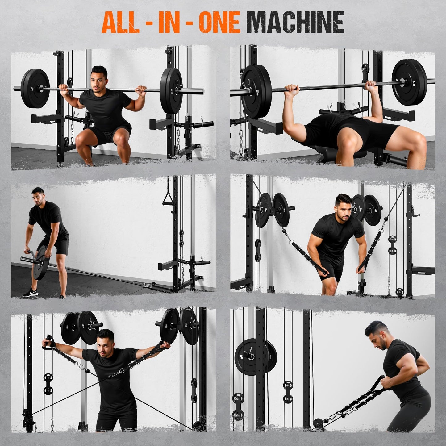 Goimu WM3-V4 Folding Squat Rack, Wall Mounted Power Rack with Dual Independent Pulley System, Functional Trainer with 5 Adjustable Function Modes for Space Saving (WM3 Bundle Black)