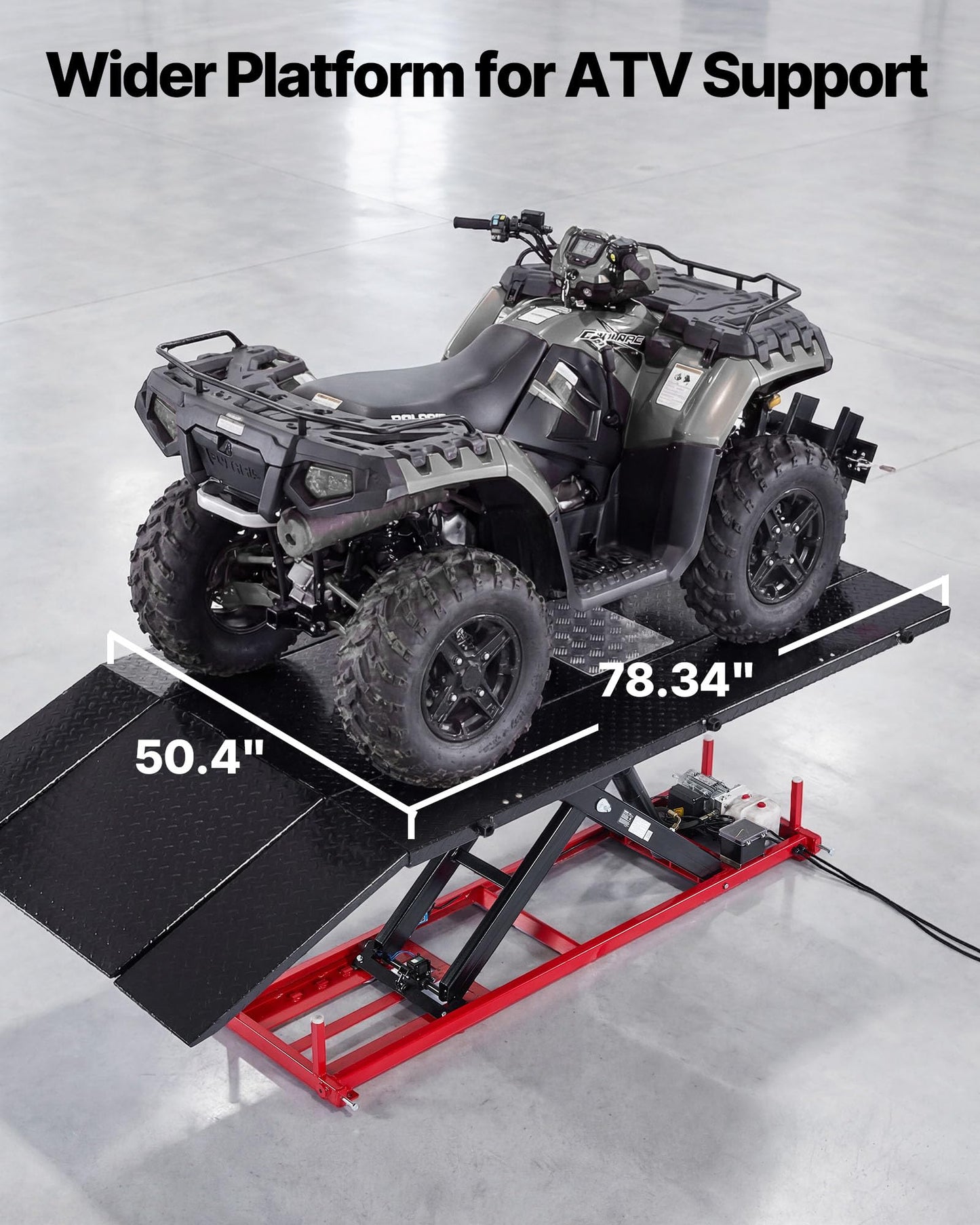 VEVOR Motorcycle Lift Table, 1500 lbs Capacity, Electric Hydraulic Pump with Scissor Lift Jack, Wheel Chock, 9.05"-41.73" Height, 78.3" x 50.4" Extra-Wide Heavy Duty Repair Stand for ATV, Dirt Bike