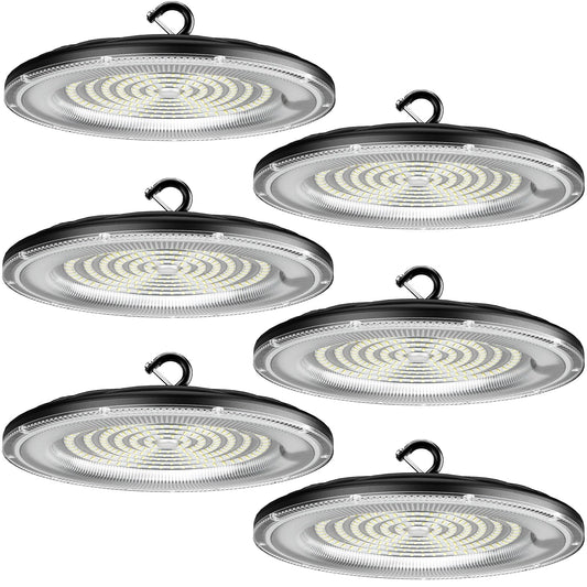 WILLGOTOP 150W 6 Pack UFO High Bay LED Shop Lights, 22500LM LED Garage Lights, Industrial Lighting, 6500K Daylight with US Plug, 110-275V IP66 Waterproof for Workshop, Warehouse, Barn, Factory