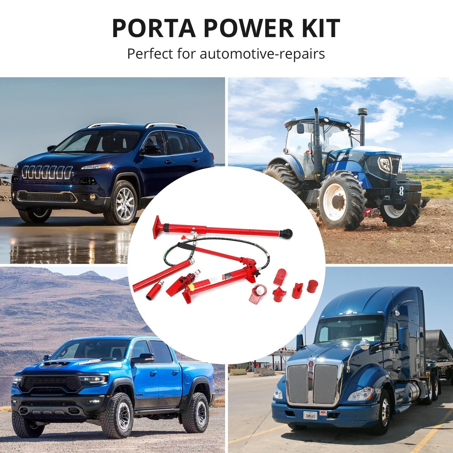 10-Ton Hydraulic Porta Power Kit with Heavy Duty Ram, Secure Transport Case, Frame Repair and Lifting Tool for Auto Shop and Construction