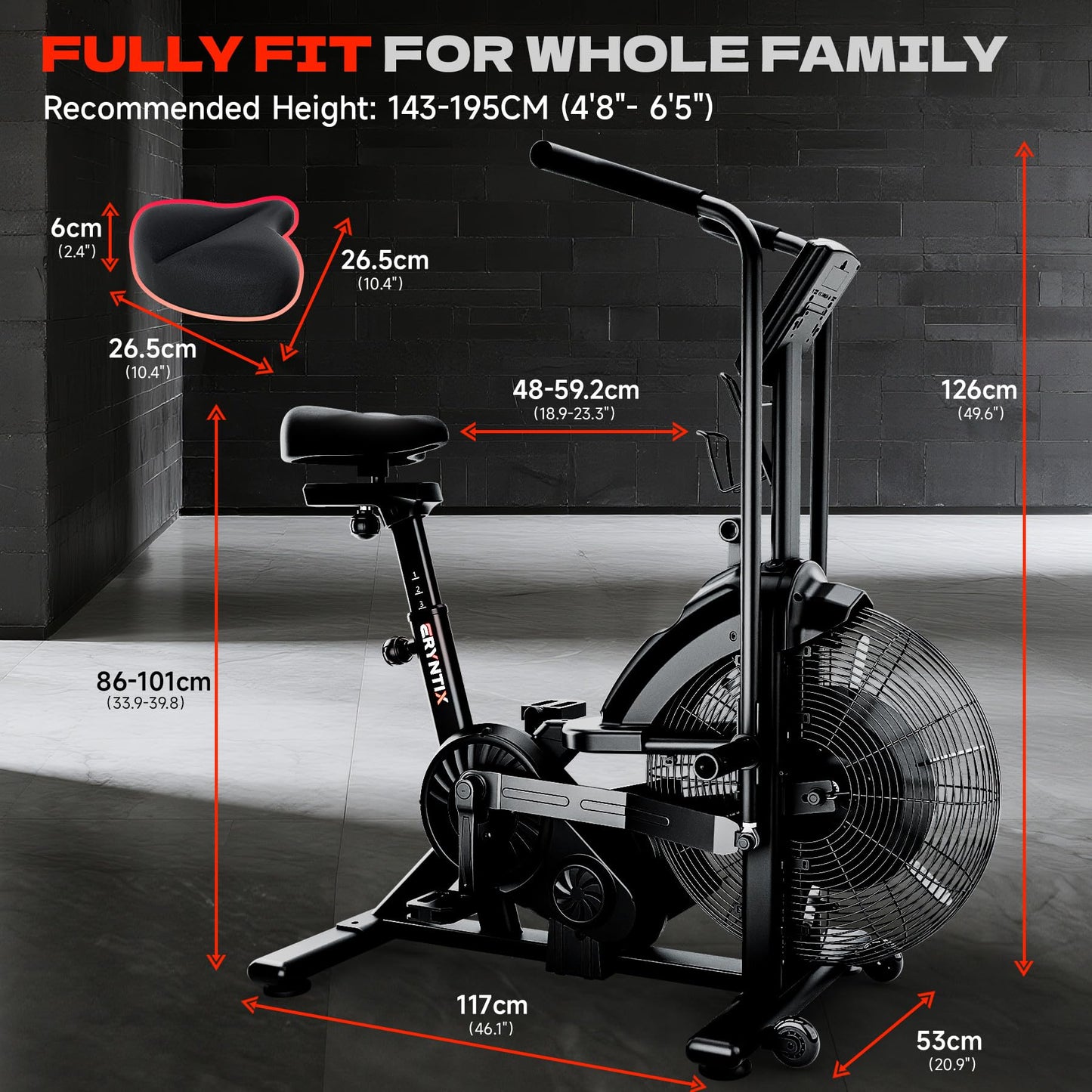 Eryntix Dual Resistance Air Bike, Magnetic & Air Fan Bike with APP Connection, ISCC PLUS Certified, Dual-Action Handlebars for Home Gym HIIT Cardio Full Body Workout (350LBS Capacity) (Carbon Black)