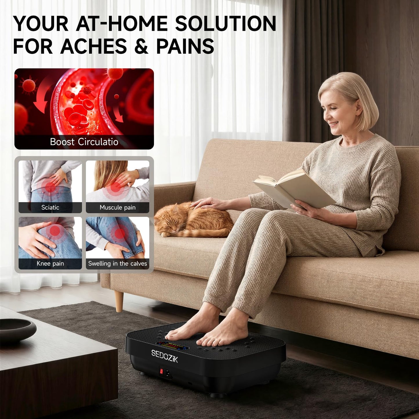 SEDOZIK Vibration Plate Exercise Machine, Vibration Plate for Lymphatic Drainage Weight Loss, Vibrating Plate Workout Equipment with Resistance Bands Bluetooth for Home Women Men, Black