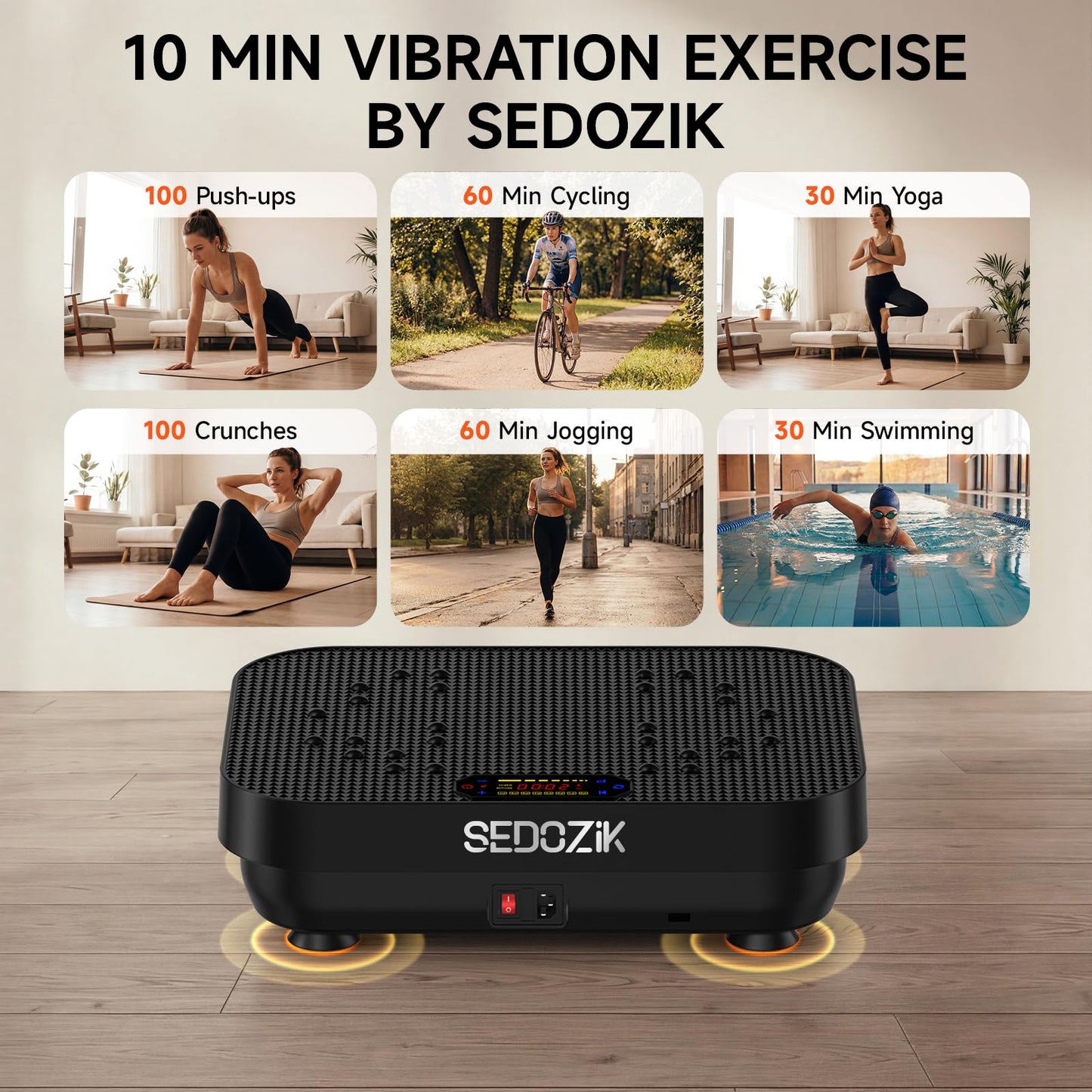 SEDOZIK Vibration Plate Exercise Machine, Vibration Plate for Lymphatic Drainage Weight Loss, Vibrating Plate Workout Equipment with Resistance Bands Bluetooth for Home Women Men, Black