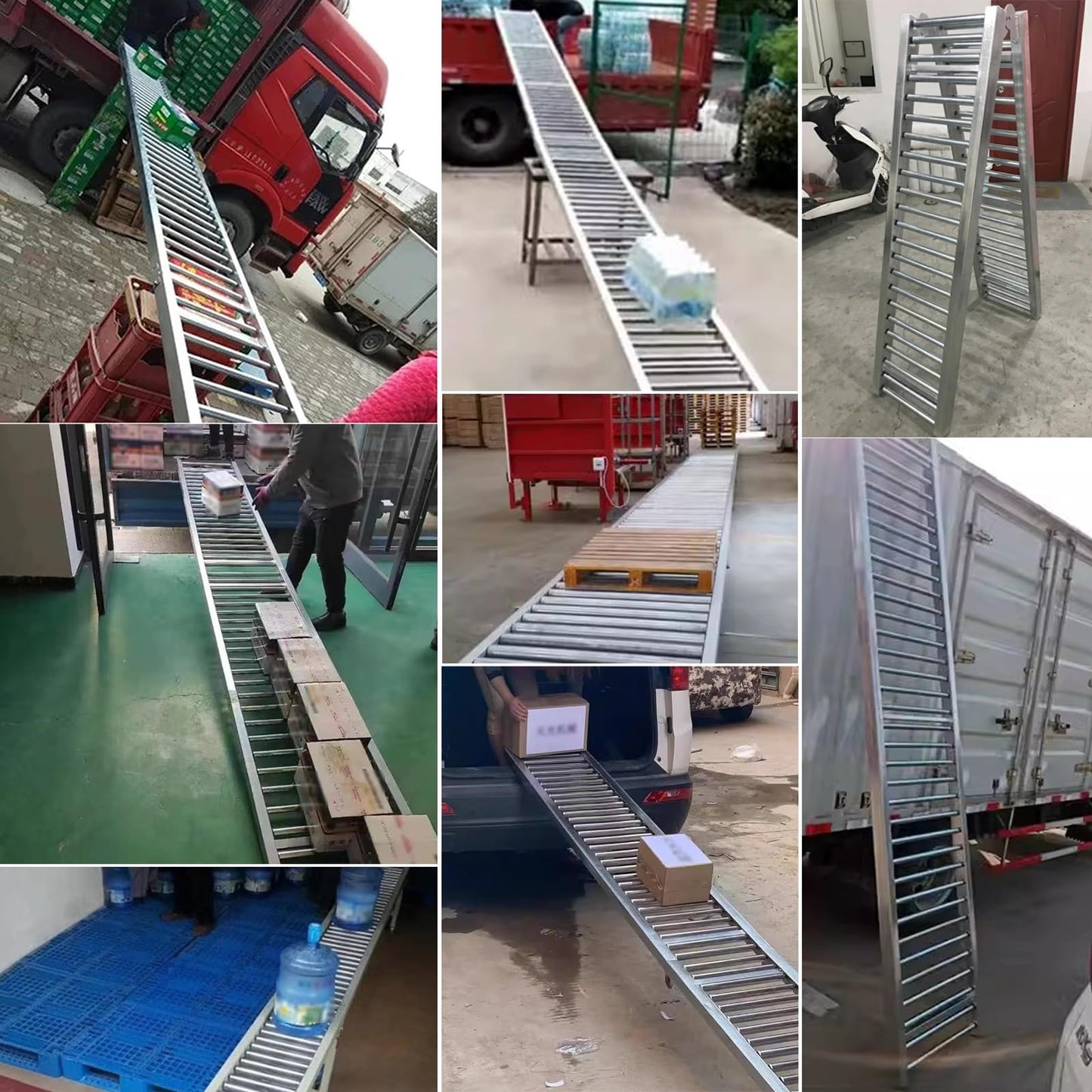 Adjustable Height Stainless Steel Gravity Conveyor for Warehouse Freight Handling & Unloading - Durable Rollers for Logs, Cartons & Woodworking - Silver, 40cm Width