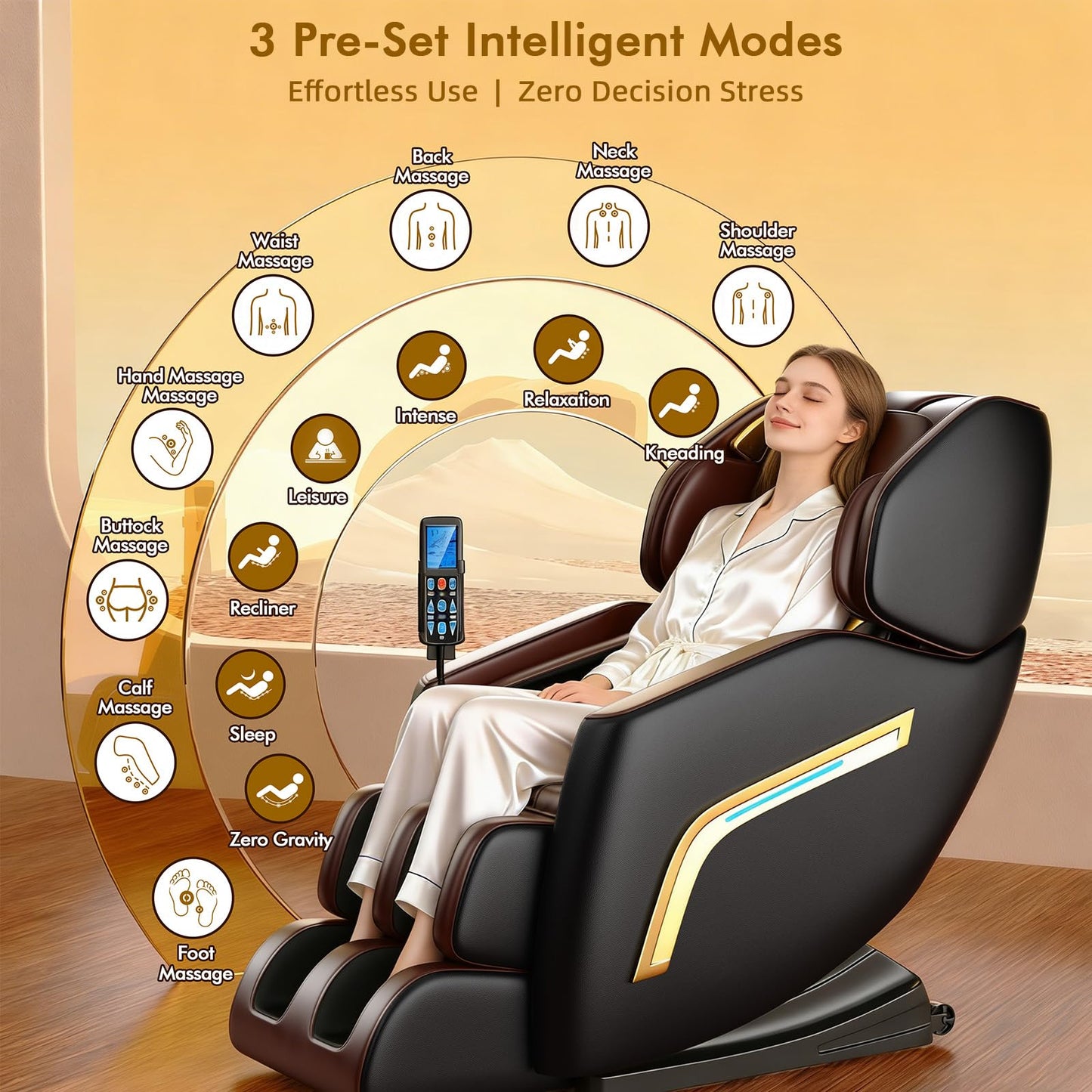 Massage Chair Full Body Zero Gravity Recliner, Shiatsu Massage Chair with 12 Rollers & 6 Airbags, Foot Massage, Extendable Calfrest, Bluetooth Speaker, Auto Modes, Black/Brown
