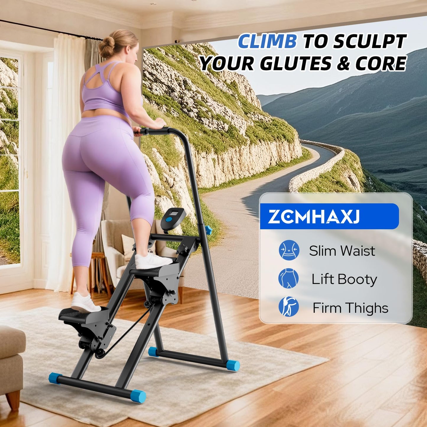 ZCMHAXJ Foldable Stair Stepper for Home, Adjustable Stair Climber with 4 Heights & 3 Angles, Compact Folding Vertical Stair Master for Exercise at Home for Full-Body Workout