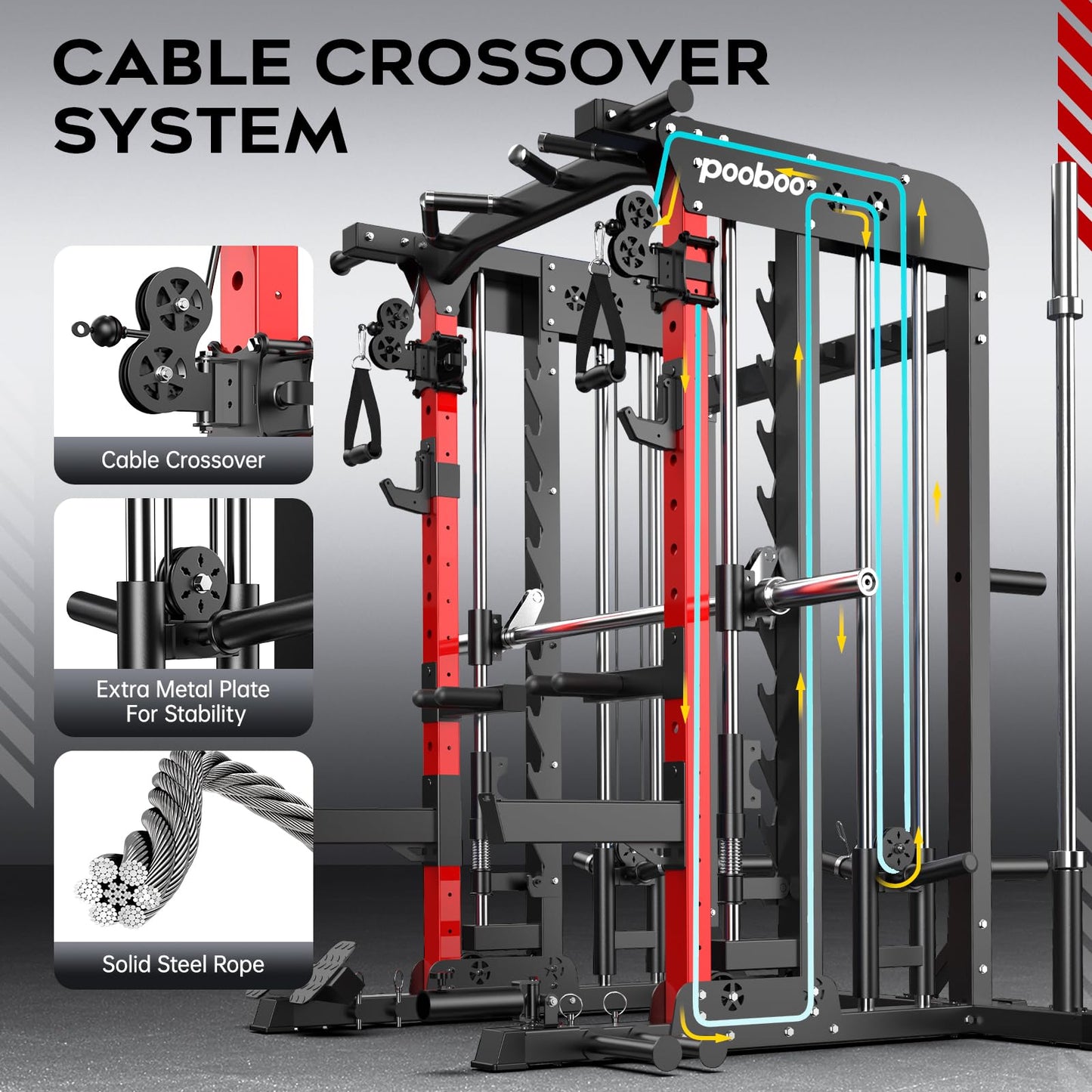 pooboo Multi-Functional Machine Power Cage, 2000LB Squat Rack, LAT-Pull Down System, Dual Pulley Cable Crossover System, Home Gym Workout Machine with Strength Training Attachments (P43 01)