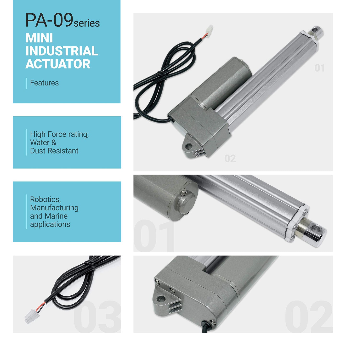 Progressive Automations 12V Industrial Linear Electric Actuator - 12 inches, High Force 330 lbs, Stainless Steel Rod, Brushed DC Motor, Durable Stroke for Marine, Automation, Robotics, PA-09-12-330