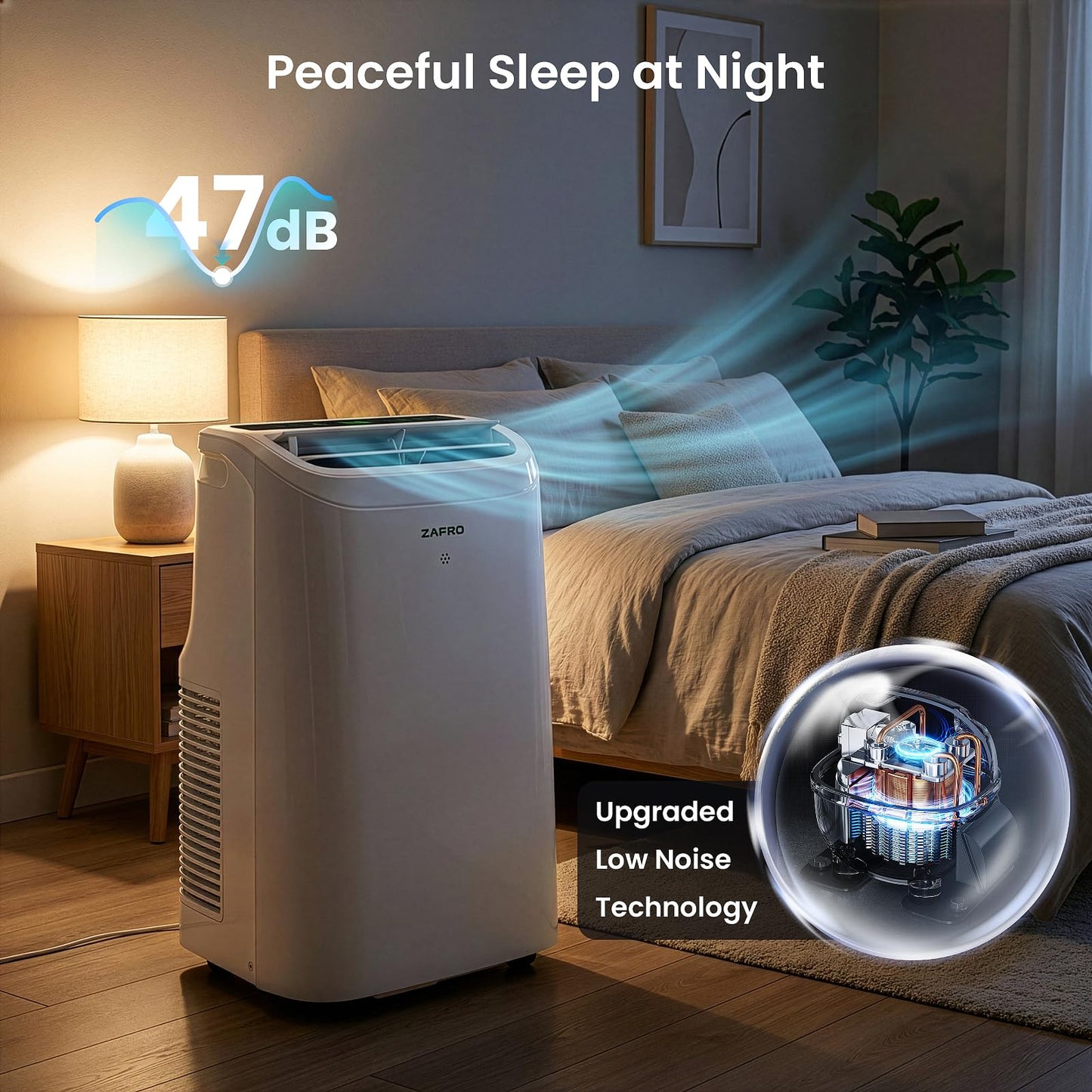 ZAFRO Portable Air Conditioners, 10000 BTU (6000 BTU SACC), Portable AC with Drainage-free Cooling, Fan & Dehumidifier, Smart AC Unit with APP/Remote, 47dB Quiet, 24H Timer for Living Room, Bedroom