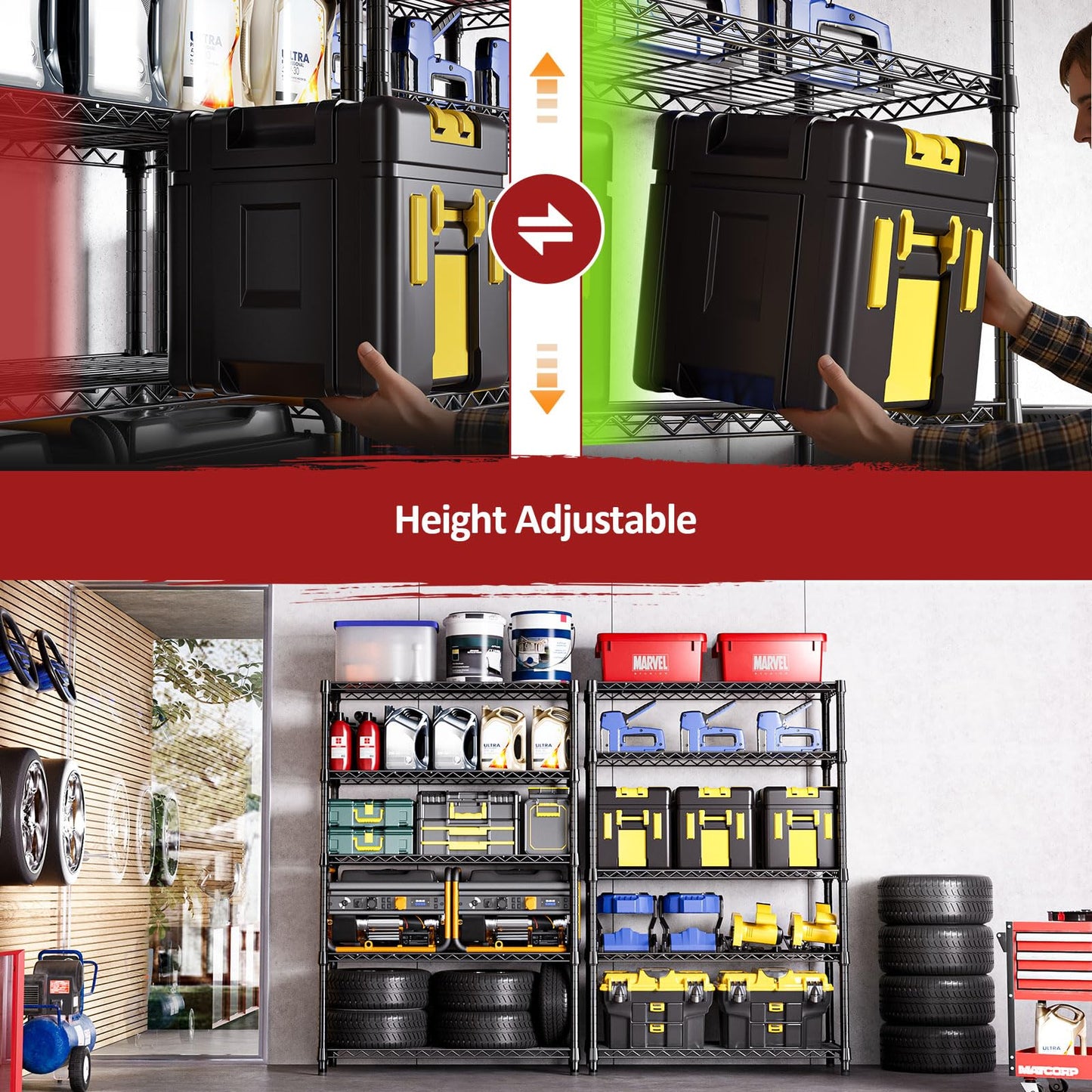 IZEUK 5-Tier Heavy Duty Metal Storage Shelving Unit (Black, 17.7" D x 47.2" W x 72.3" H, 1750 lbs Capacity), Adjustable Steel Wire Rack Shelf Organizer for Garage, Kitchen, Basement, Laundry, Office