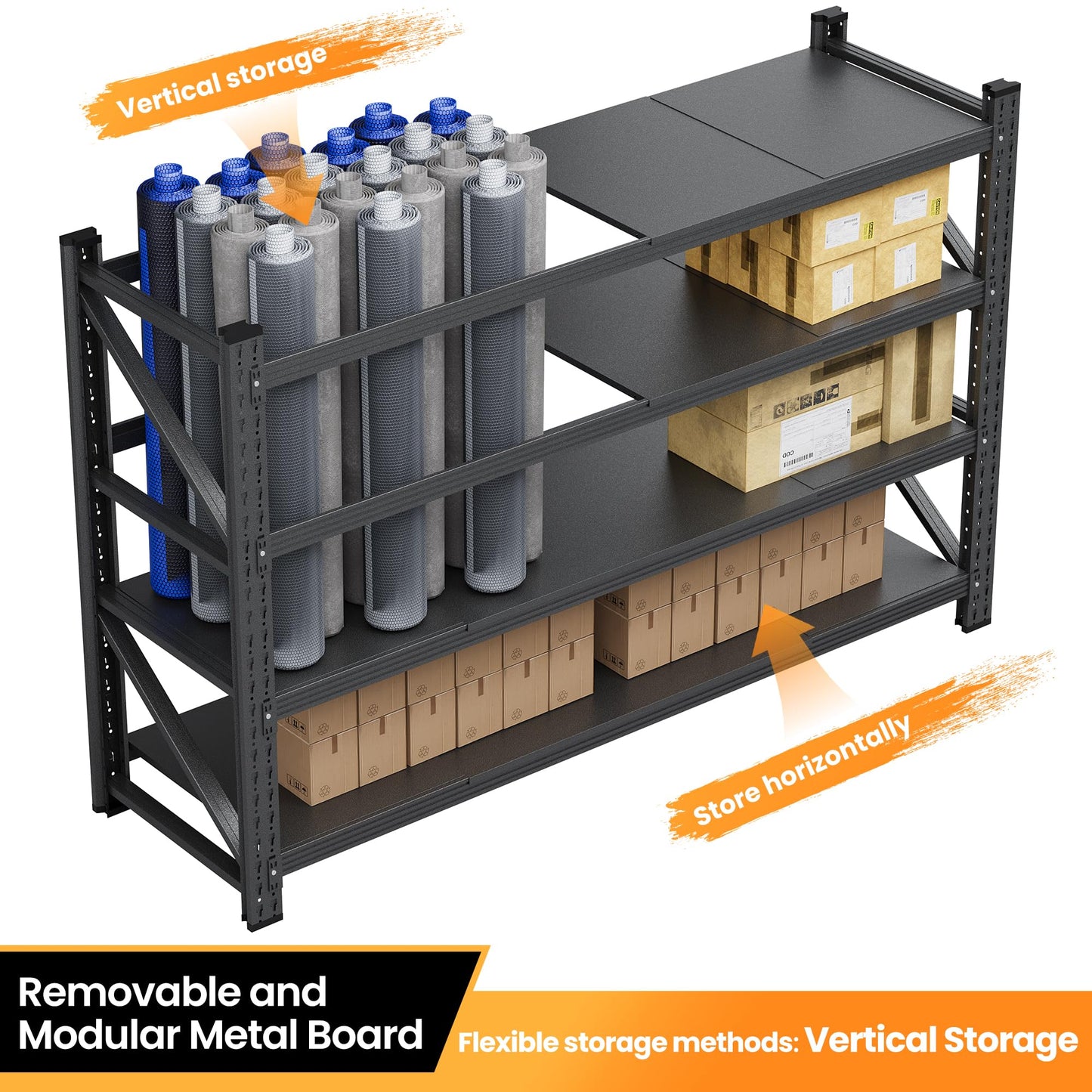 71”W Garage Shelving Units, 5000LBS Storage Shelves Heavy Duty, 24" Deep Metal Shelving Rack, 4 Tier Large Tall Industrial Shelving , Adjustable Standing Shelf for Warehouse / Shop 71"W x 24"D x 70"H