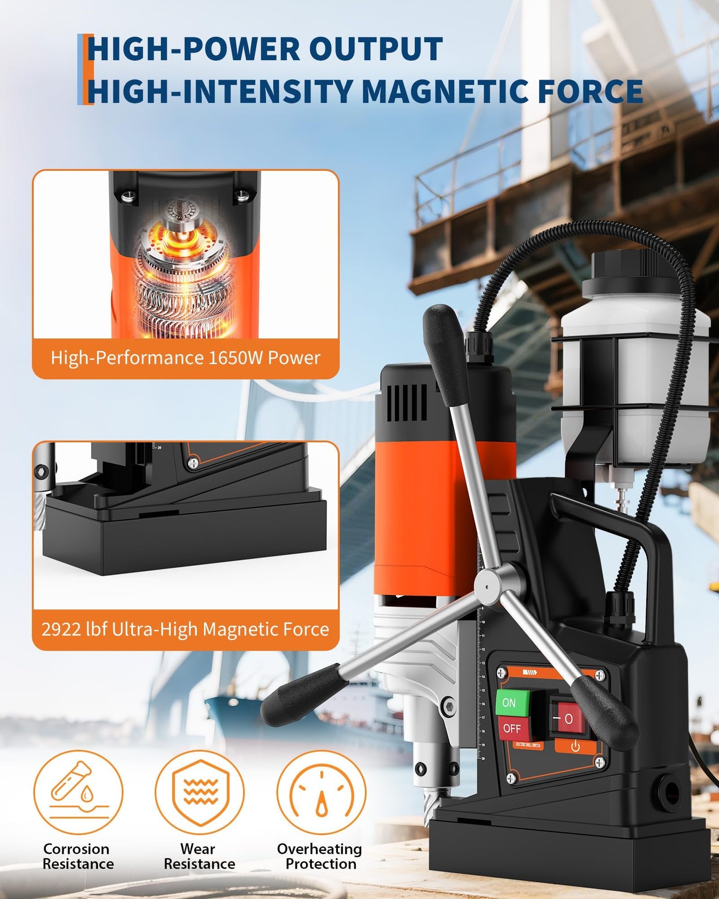 Electric Mag Drill Press, 1650W Motor 1.57" Boring Diameter, Portable Drilling Machine 2922Lbf Power, 810 PRM, Mag Drill Presswith Adapter for Home Improvement, Industrial and Metal Surface