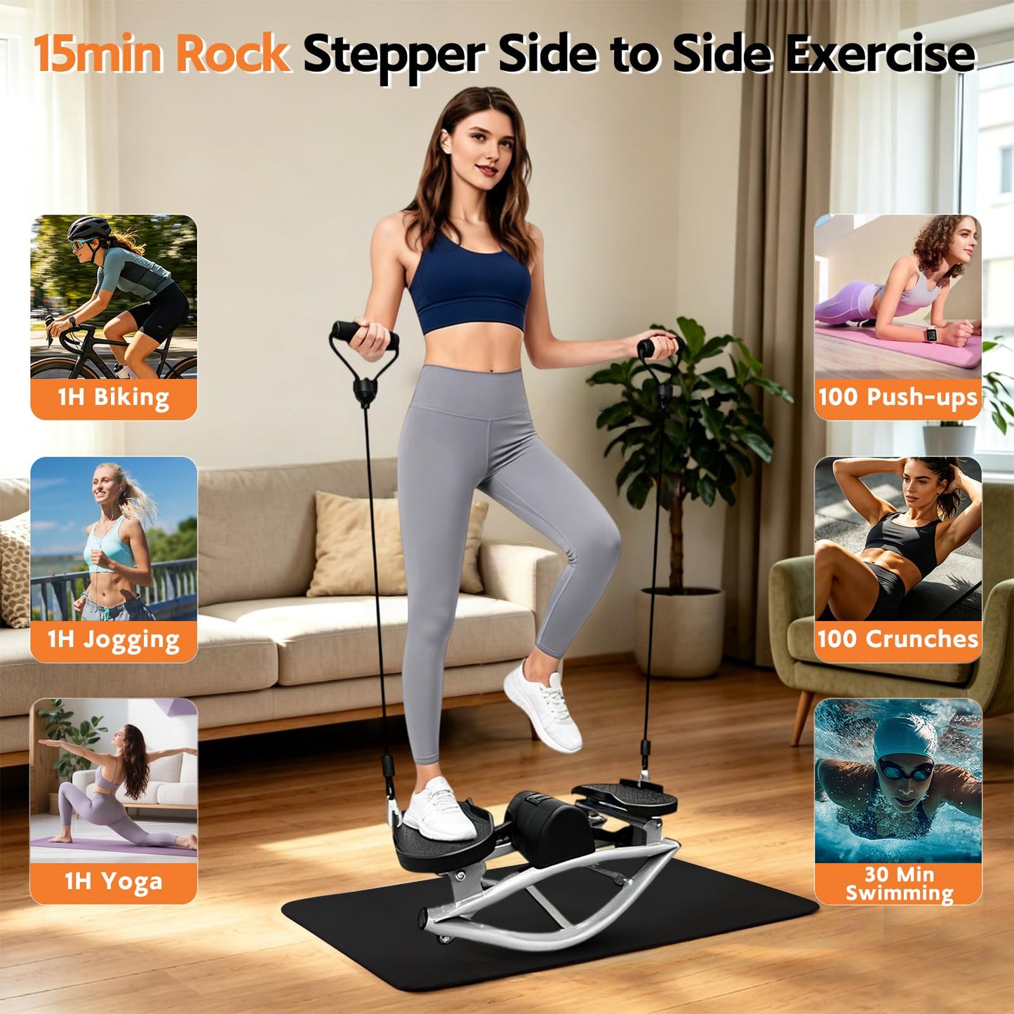 Rock Stepper with Digital Monitor, Low-Impact Compact Rock Stepper Side to Side with Resistance Bands, 360 LBS Weight Capacity, Portable Stair Stepper for Home, Apartment, Dormitory, Office