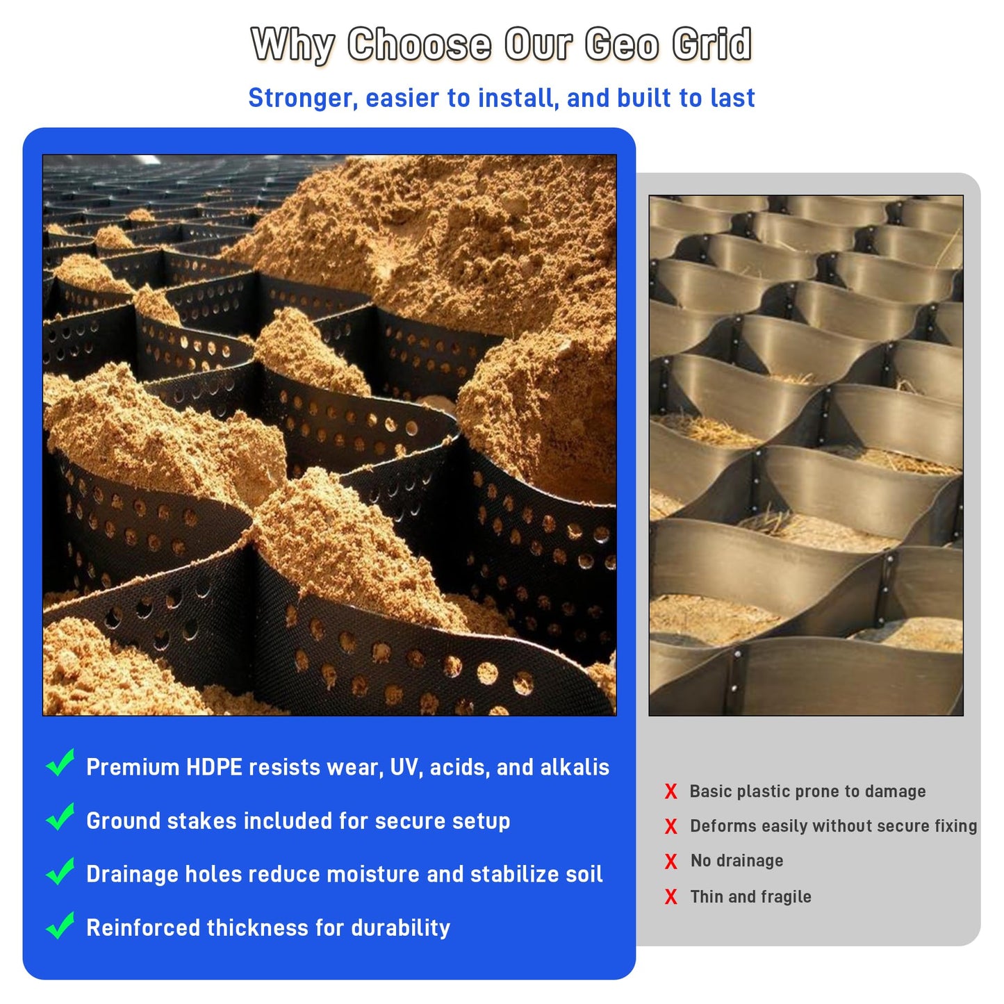 3" Thick Gravel Grid 30x9.8 FT, Geo Ground Grid with Connectors and Stakes, Geo Cell Gravel Retainer 1885 LBS Per Sq ft Stabilization System for Driveway DIY Patio Pavement Park Garden & Slope