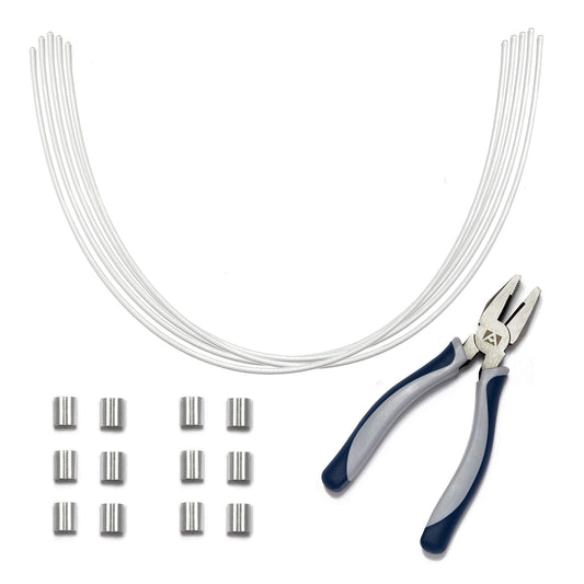 TetherTies Cable Organization, DIY Tether Kit - Customizable Cable Tethers for Computers, Adapters & Dongles - Easy Self Installation Tether Cables with Free Crimping Tool (White 60 Pk, 12 inch)