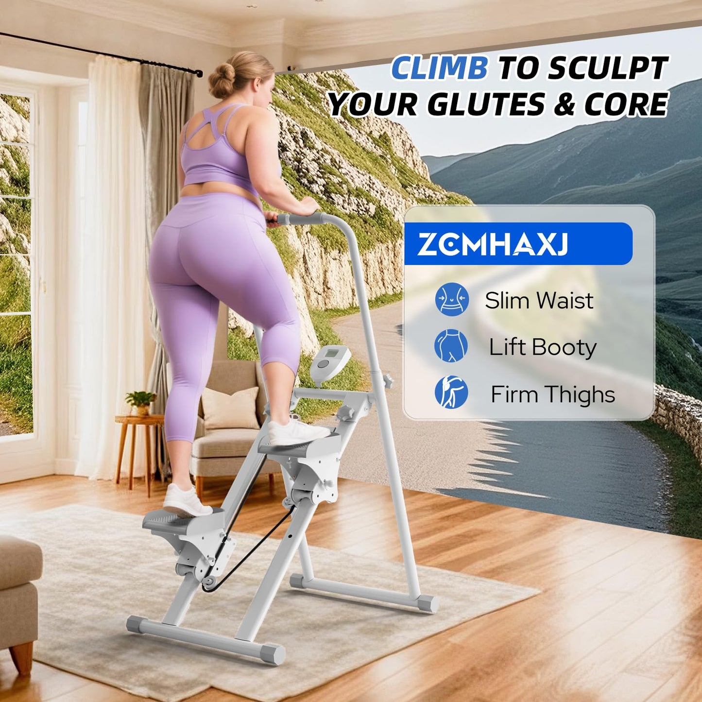 ZCMHAXJ Foldable Stair Stepper for Home, Adjustable Stair Climber with 4 Heights & 3 Angles, Compact Folding Vertical Stair Master for Exercise at Home for Full-Body Workout (White)
