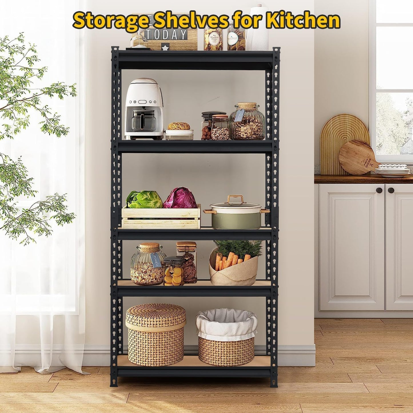 SierraSquad Heavy Duty Garage Storage Shelves, 5-Tier Metal Adjustable Shelving Unit with 2500 LBS Capacity, 35" L x 18" W x 72" H Storage Shelving for Kitchen Pantry Basement Bathroom Laundry
