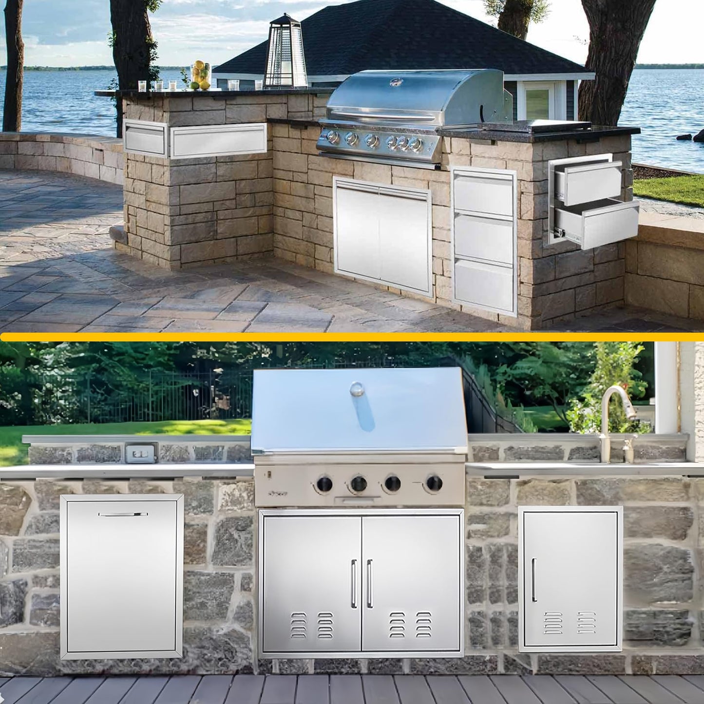 Outdoor Kitchen Drawers 16" W x 21" H x 23" D Triple BBQ Drawers Stainless Steel Built-in Drawer for Patio Grill Station or Outdoor Kitchen Island