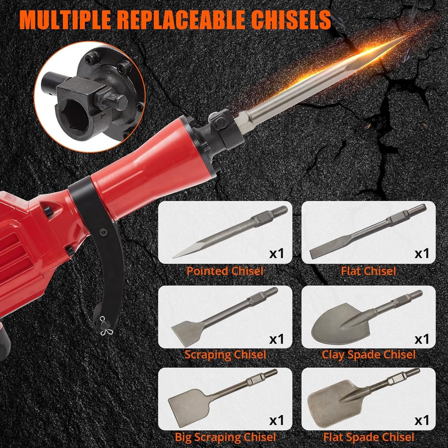GAOMON 3600W Demolition Electric Jack Hammer with 6pcs Chisels Bit Set, Concrete Breaker Tool Kit Heavy Duty Power Hammer