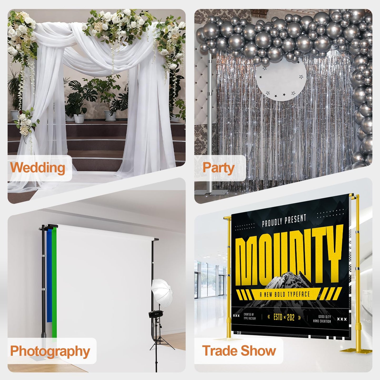 GLOSHOOTING Heavy Duty Backdrop Stand, Double Crossbar Pipe and Drape Kit, Adjustable Metal Frame for Wedding & Birthday Party Decorations 10x10ft-Black