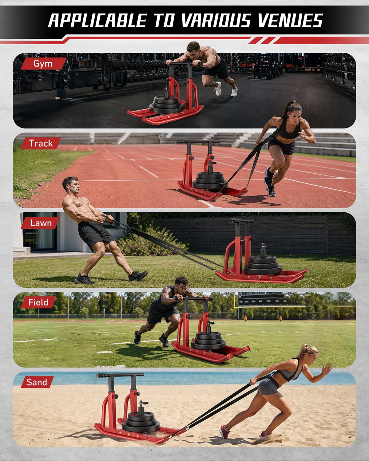 Football Sleds and Chutes, Weight Sled, Workout Fitness Sled for Training- Running Speed, Agility, Soccer, Strength, Adjustable Height Handle, Fits 1" & 2" Weight Plates