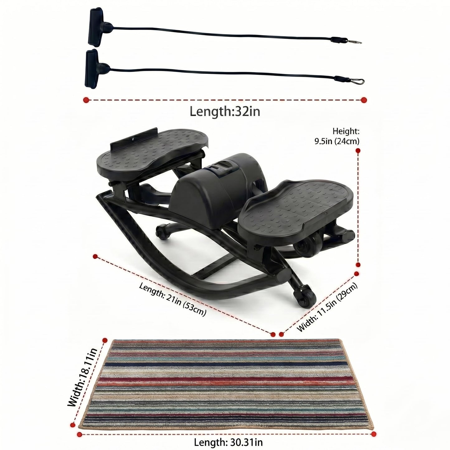 LAMOR Rock Stepper, Side to Side Lateral Rocking Fitness Stepper for Home & Office Workout, Compact Mini Step Machine with Resistance Bands & Anti-Slip Mat, 250 LBS Capacity (Black)