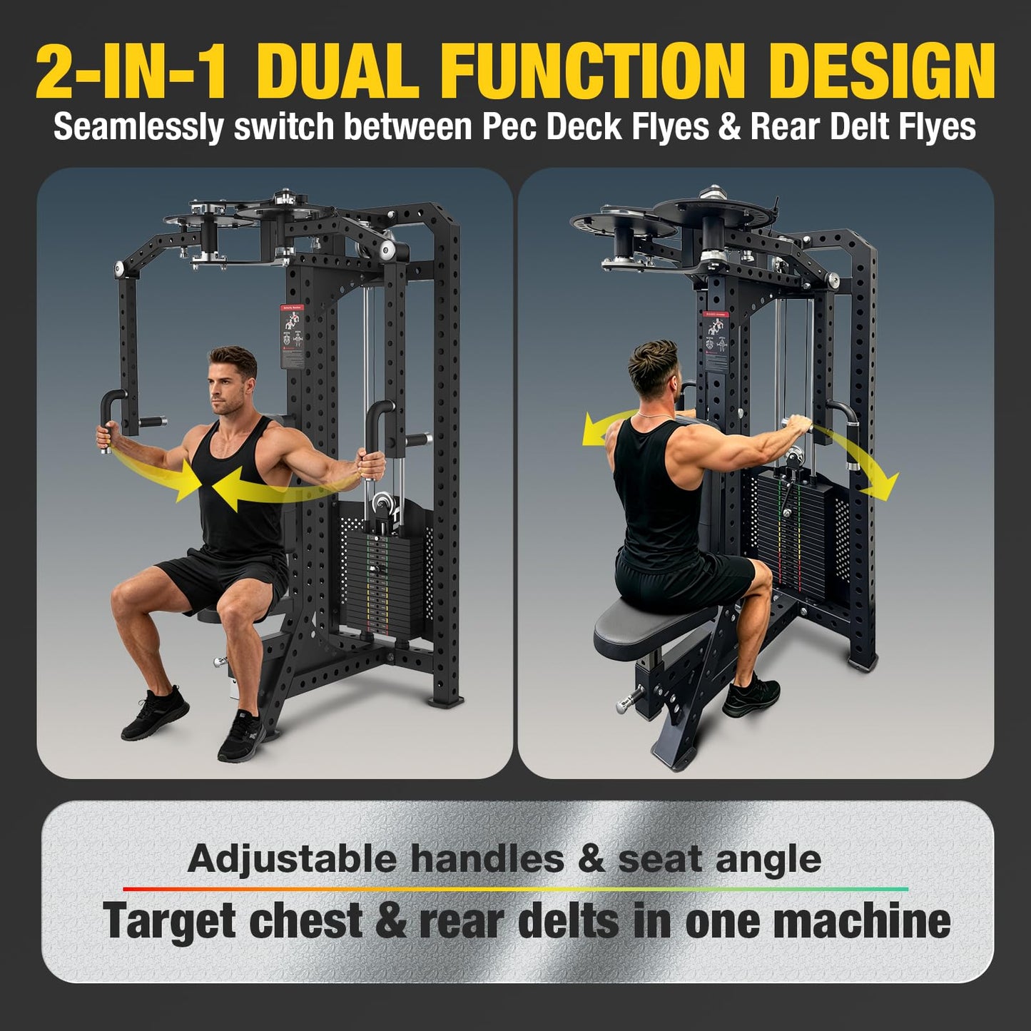 PEC Deck Rear Delt Fly Machine - Dual Function Chest & Rear Delt Strength Trainer, Adjustable Seat & Handles for Home Gym or Commercial Use, 220 lbs Weight Stack