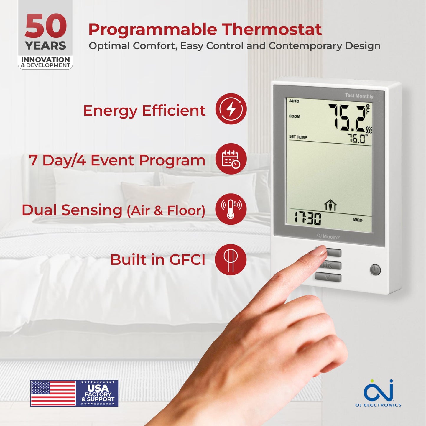 LuxHeat 140sqft Floor Heating Cable Kit - 120v Vinyl Flooring Heating System - Heated Flooring System Includes UDG Programmable Thermostat w/GFCI, In Floor Heat Cable, Strapping, Sensor & Alarm