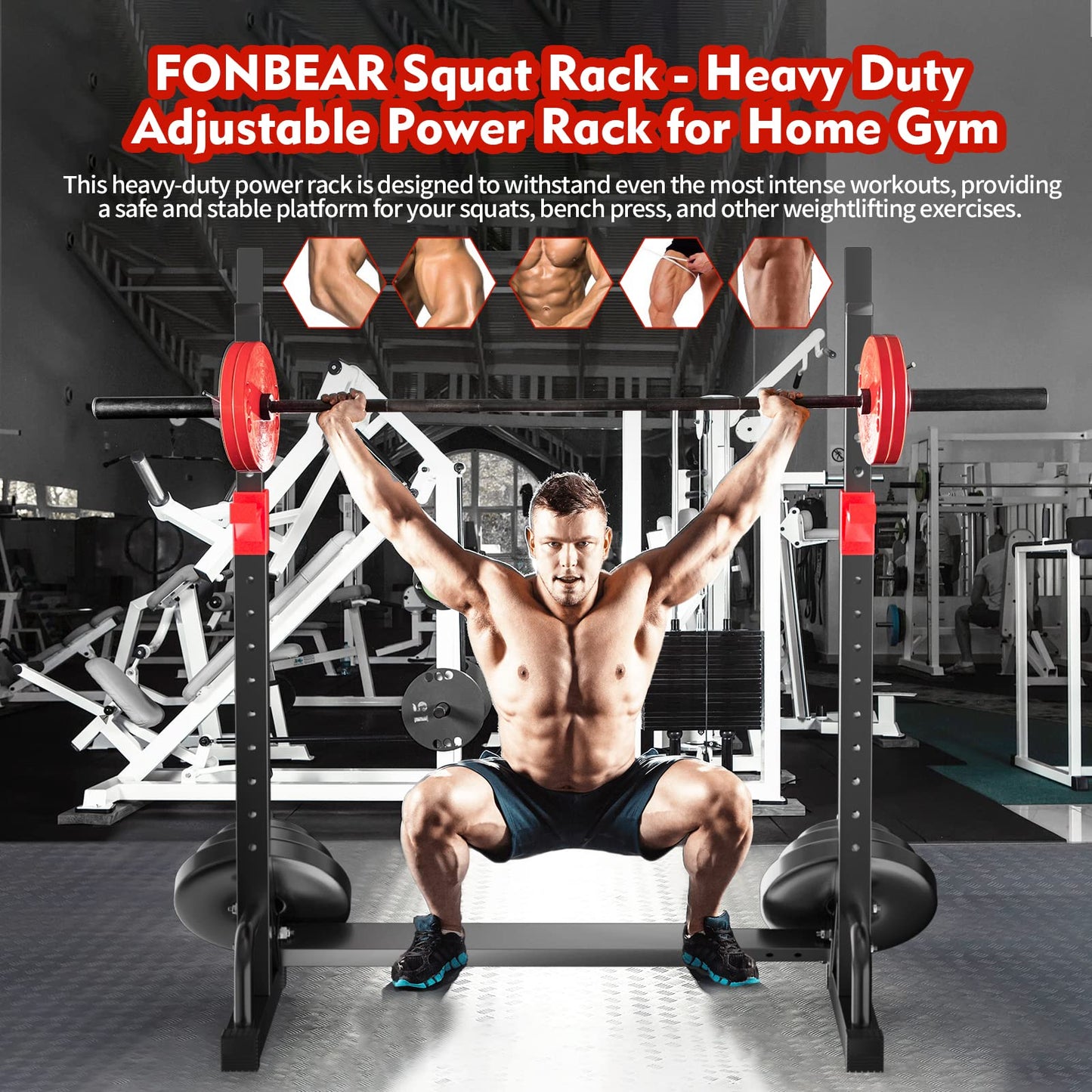 FONBEAR Adjustable Squat Rack, Barbell Rack, Bench Press 550 LBS Max Load Multi-Function Home Gym Weight Lifting Dumbbell Racks Stands - Great for Beginners and Professional Use