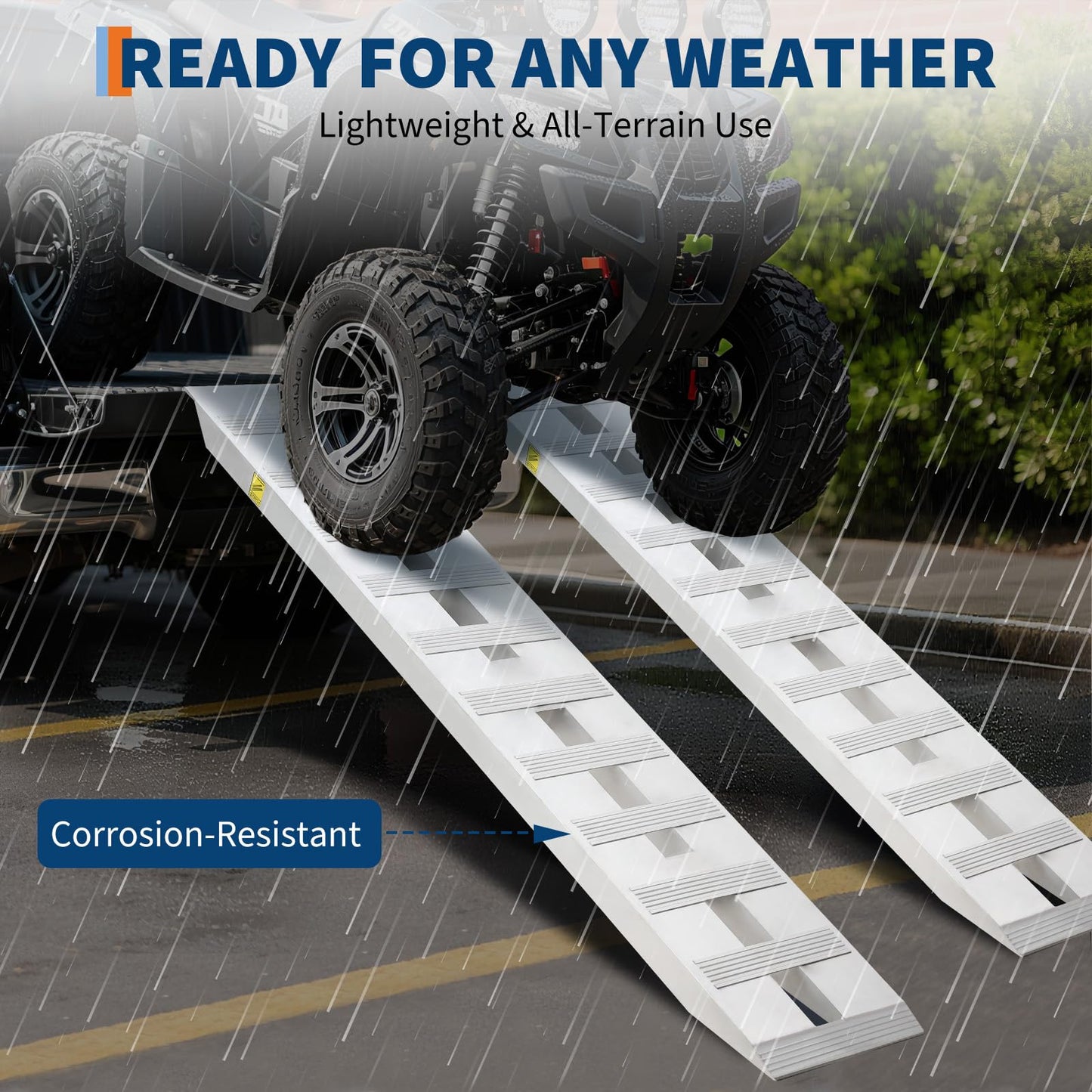 GarveeTech 6000 LBS Capacity Heavy Duty Aluminum Ramps Ultimate Safety Top Hook & Non-Slip Rungs, Tip-Proof Design Commercial Grade Loading Ramps for Trucks, Tractors, ATV/UTV, Lawn Equipment