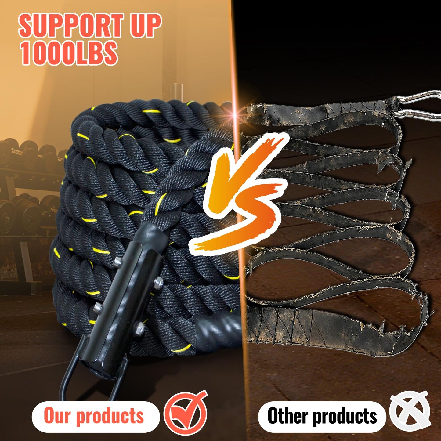 SOHIDAS 15FT Weight Sled Rope Workout Sled Pulling Ropes, Sled Push Gym Equipment Weight Sled Pull Rope for Training Tire Pulling Workout Fitness Resistance Football Exercise Equipment for Men Women