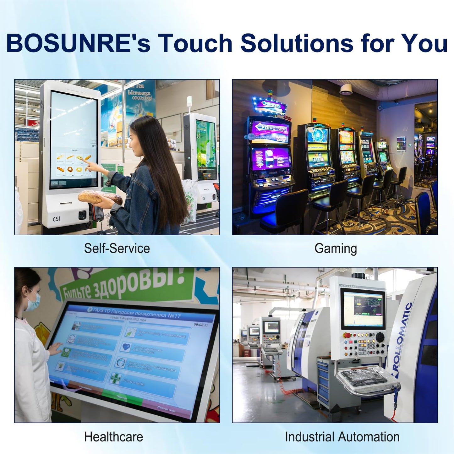 Bosunre 18.5 Inch Multi-Touch Industrial Touch Screen Monitor, 1366x768 IP65 Waterproof IK08 Impact-Resistant Display with HD-MI, VGA Port, Open Frame Touch Monitor 16:9 Black