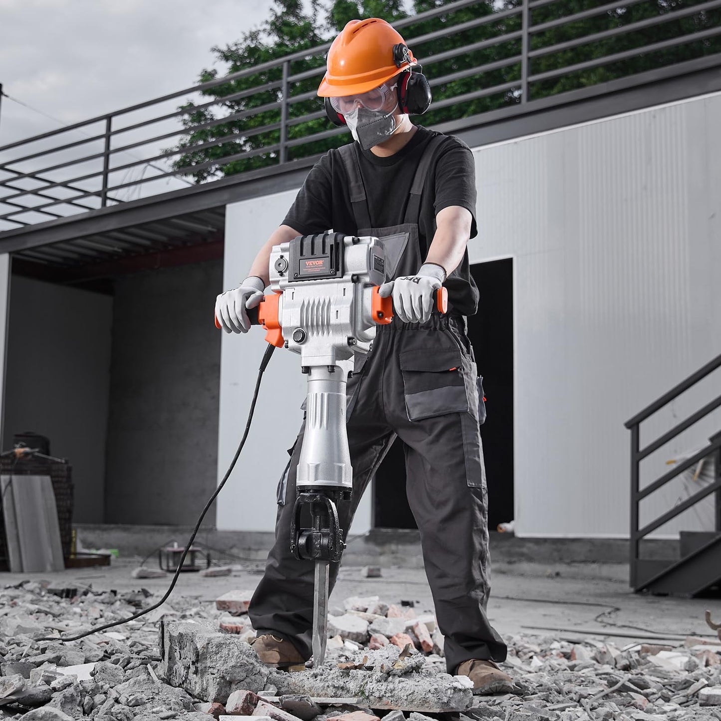 VEVOR Demolition Jack Hammer, 2100W Electric Jackhammer Heavy Duty, 1650 BPM Industrial-Grade Jack Hammer Concrete Breaker, with 1 Point Chisel, 1 Flat Chisel, Gloves and Goggles