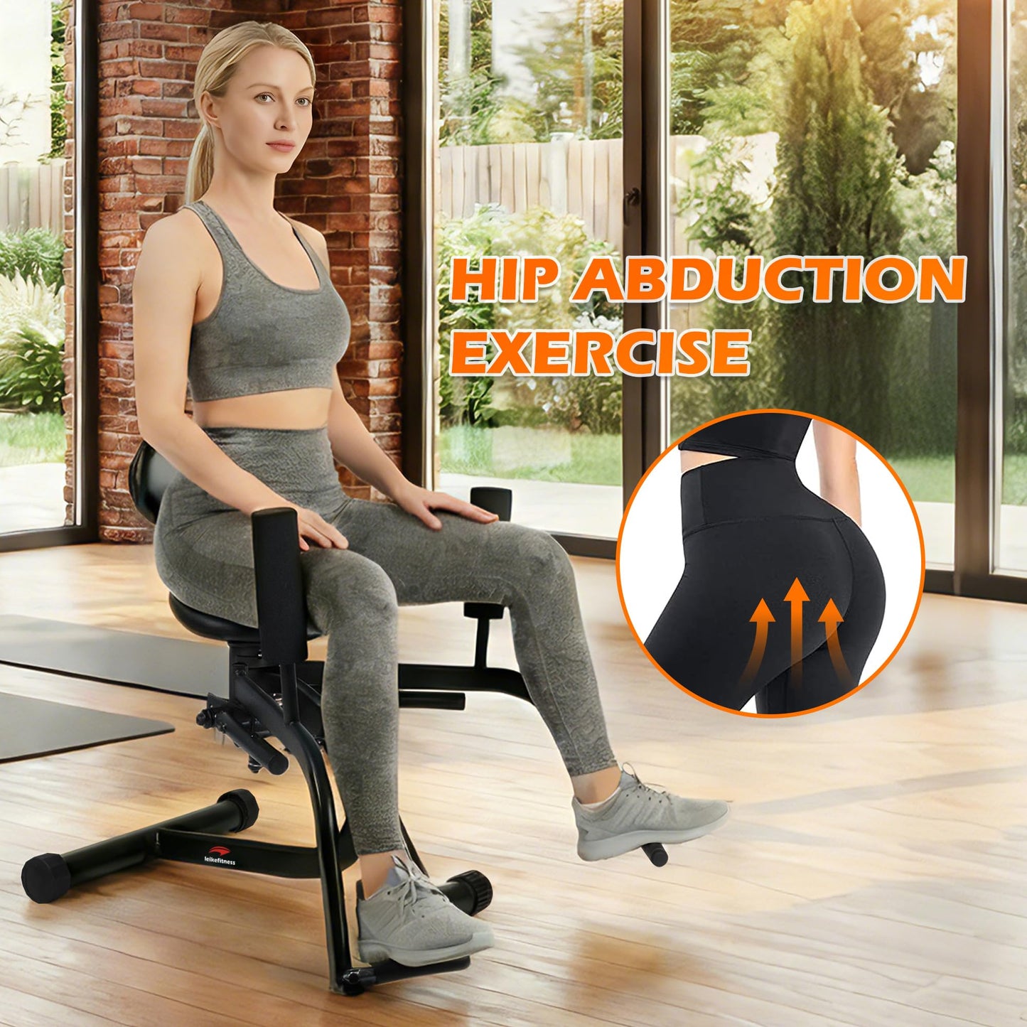 Leikefitness Hip Abductor and Thigh Exercise Machine, Compact Glute Trainer with Thickened Spring, Adjustable 360-Degree Leg Pads for Home Gym Workouts