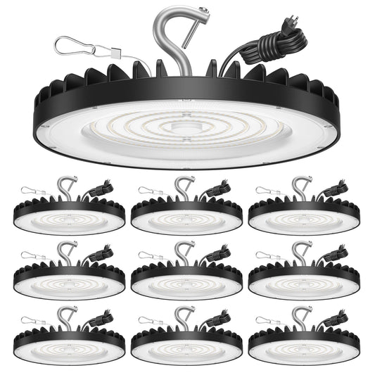 Yihuven 10 Pack UFO Led High Bay Light 150W, 21000lm, 6000K Daylight Plug & Play Lighting for Warehouse, High Bay Led Lights with 5' Cable US Hook, IP65 Waterproof Commercial Light Fixture