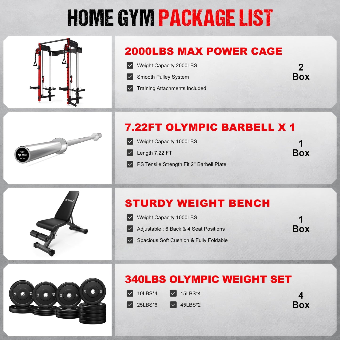 Goimu WM3-V4 Folding Squat Rack, Wall Mounted Power Rack with Dual Independent Pulley System, Functional Trainer with 5 Adjustable Function Modes for Space Saving (340LBS Home Gym Package Red)