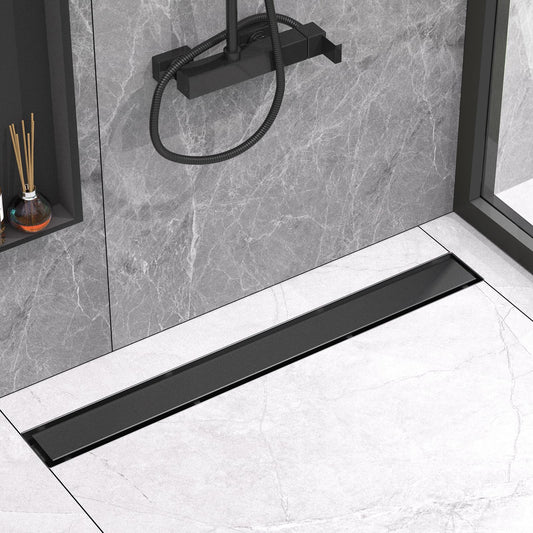 YEFU Black Linear Shower Drain for Bathroom: 42 Inch Shower Drain with Tile Insert Grate - 304 Stainless Steel Rectangle Linear Drain - 2-in-1 Matte Black Shower Floor Drain